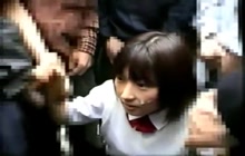Japanese schoolgirl getting bukkake on public place