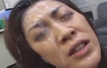 Asian Secretary Gets Her Face Covered With Sperm