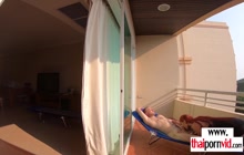 Skinny amateur redhead Thai teen fucked by a big white cock